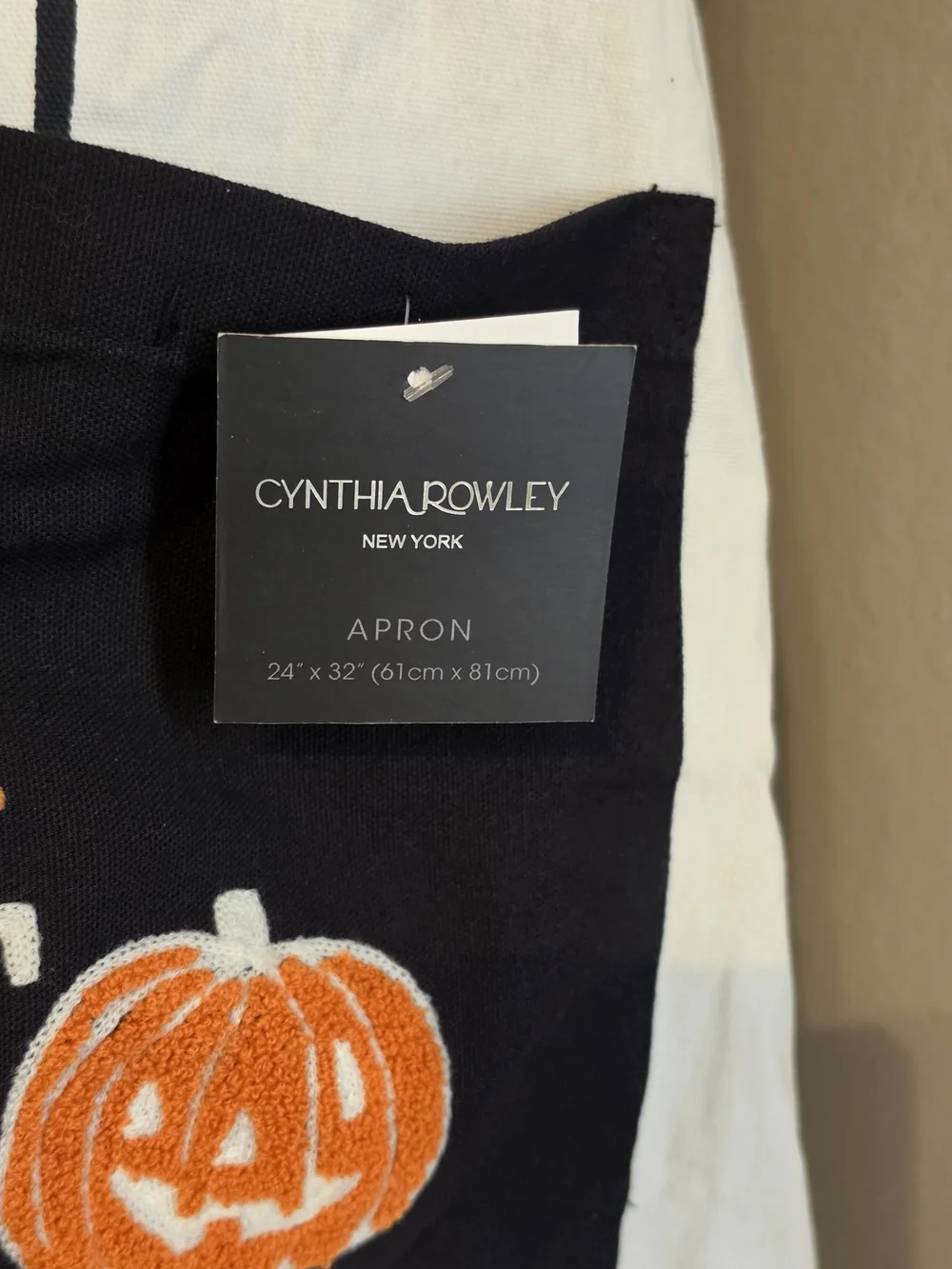Cynthia Rowley Black and White Apron with Orange 'Trick or Treat' Pumpkin